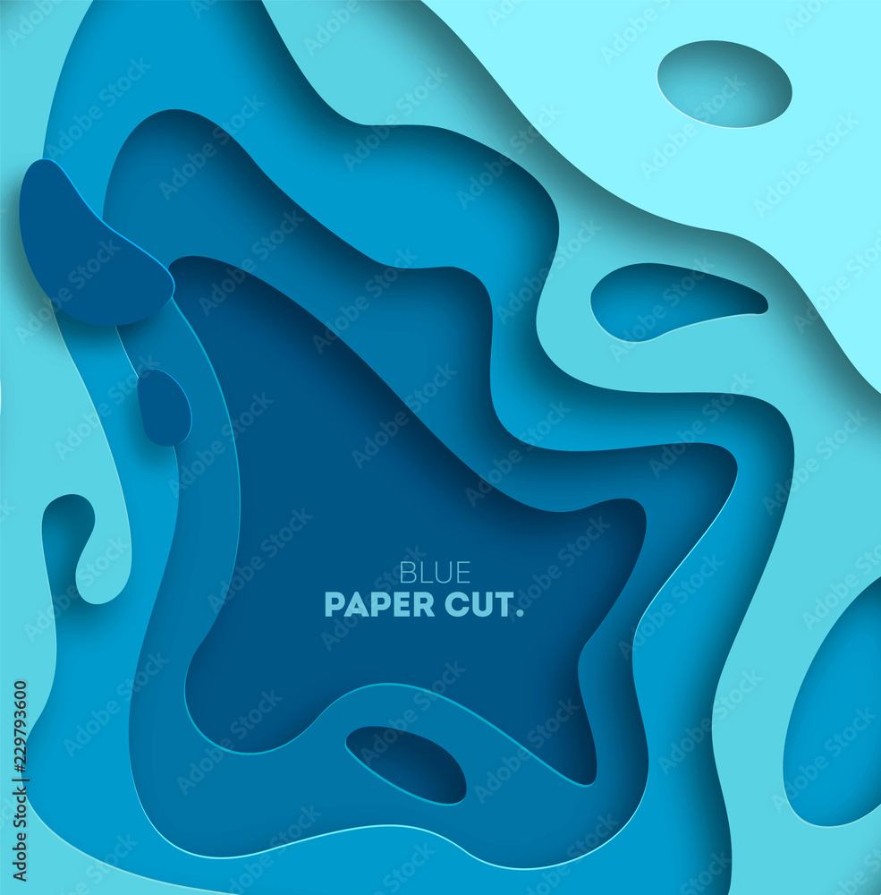 3D abstract blue wave background with paper cut shapes. Vector design ...