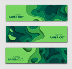 Wall Mural - banners set 3d abstract background, green paper cut shapes. vector design layout for business presen