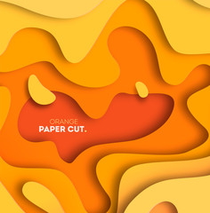Wall Mural - yellow background with paper cut shapes. vector illustration. 3d abstract carving art.