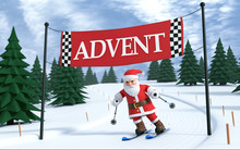 3D Illustration Weihnachtsmann Auf Ski Ins Ziel Kommen Advent