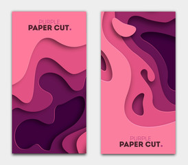Wall Mural - set banner templates with paper cut shapes. bright modern abstract design. purple. vector illustrati