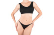 © junky_jess - Female cropped fit body in black top and panties, isolated on white.