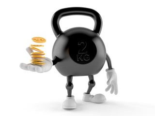 Wall Mural - Kettlebell character with stack of coins