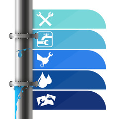 Wall Mural - Water pipe with a crack and symbols for the repair of plumbing