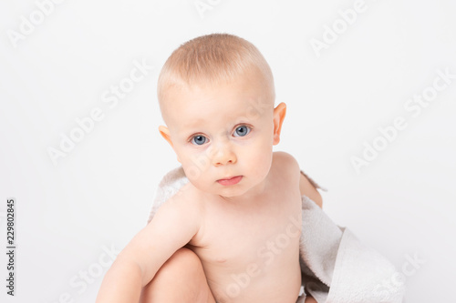 Portrait Of A Baby Boy On White Isolated Background A Cute Child