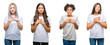© Krakenimages.com - Collage of group of chinese, arab, african american woman over isolated background smiling with hands on chest with closed eyes and grateful gesture on face. Health concept.