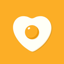 Fried Egg In The Shape Of Heart. Vector Illustration In Cartoon Flat Style