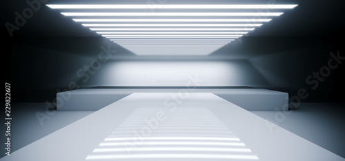 Futuristic Modern Empty Sci Fi Reflective Room With White