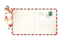 Letter For Santa Claus With Santa And Reindeer On Left Side Of Postcard
