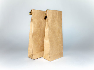 two Kraft paper bags on a light background