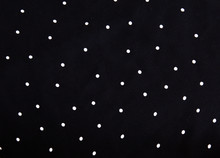 Texture Of Silk Fabric. Background. White Polka Dots On A Black Background. Delicate Black And White Silky Fabric, Polka Dot Background