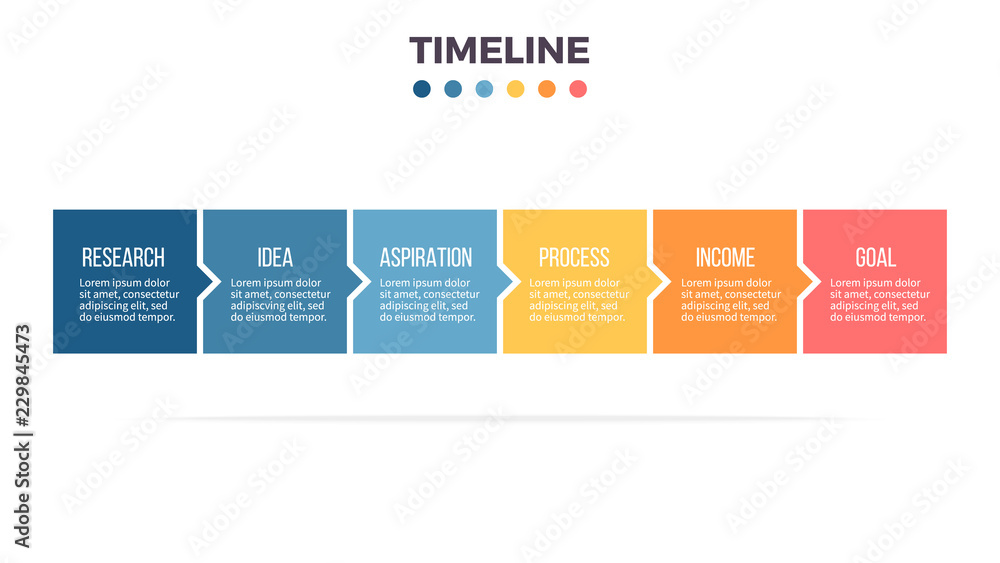 Business infographics. Timeline with 6 steps, options, squares. Vector template. - obrazy, fototapety, plakaty 
