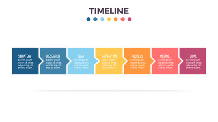 Sticker - Business infographics. Timeline with 7 steps, options, squares. Vector template.