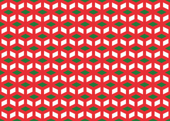 Wall Mural - Classic Christmas Red Green White Geometric Cube Lattice Seamless Pattern. Print for Xmas Wrapping Paper or Card-making. Holiday Background. Repeating Pattern Tile Swatch Included.