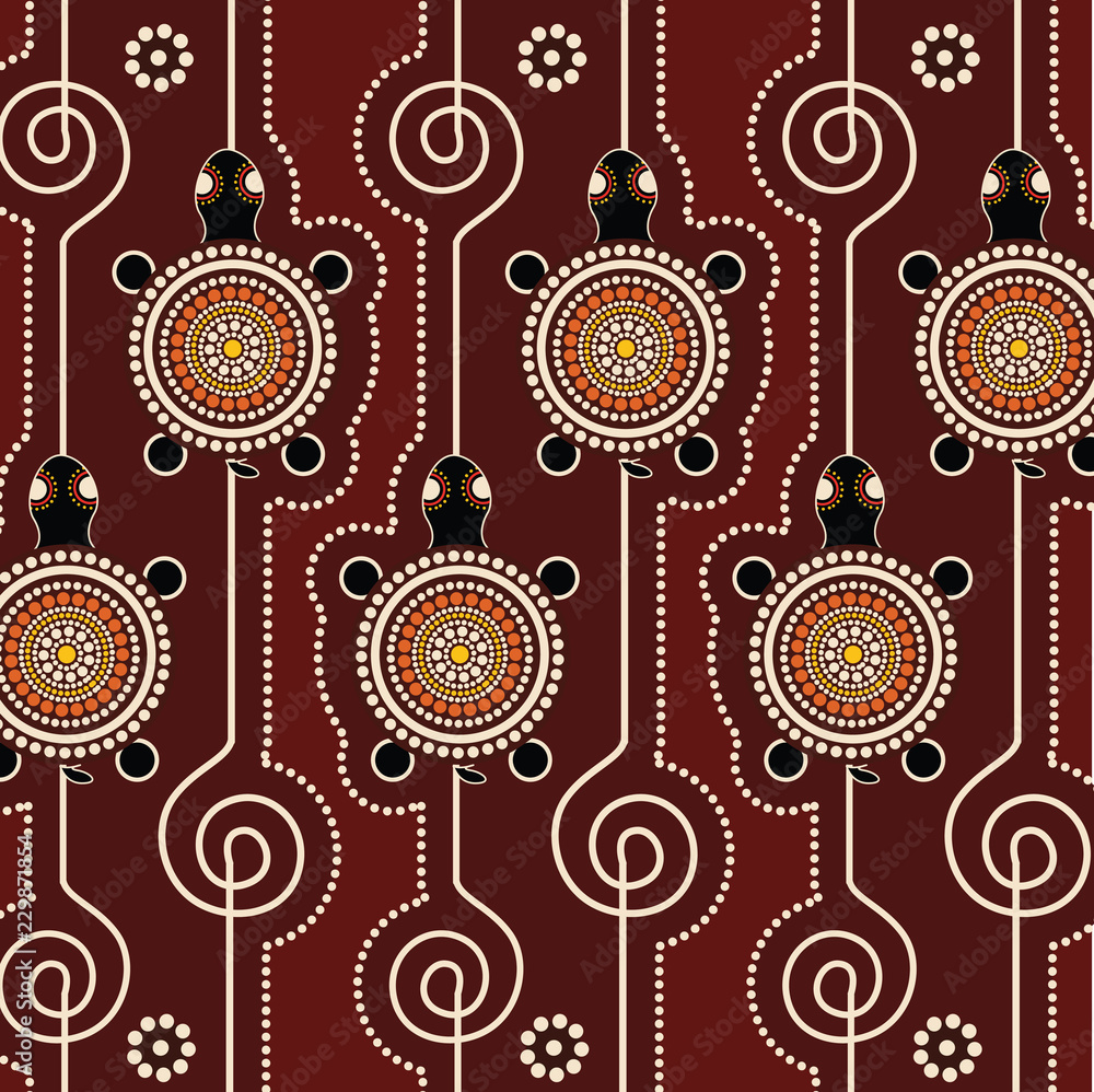 Aboriginal dot art vector pattern background with turtle. Stock Vector ...