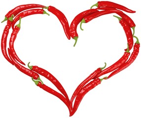 Wall Mural - Hot red chili peppers in the shape of a heart