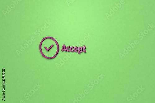 Fotografía 3D illustration of Accept, purple color and purple text with green background