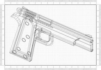 Wall Mural - Gun 3D blueprint 