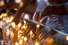 Candles Lit In A Religious Act Of Faith And Prayer In The Cathedral Of Our Lady Aparecida, Aparecida Do Norte In Brazil