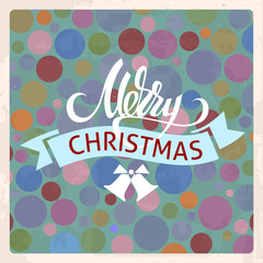 Wall Mural - A square vector merry christmas card with a lettering and bells. Blue circles background. An invitation or flyer design. 