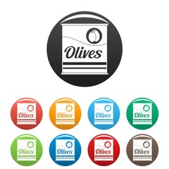 Poster - Olives can icons set 9 color vector isolated on white for any design