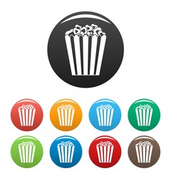 Sticker - Cinema popcorn box icons set 9 color vector isolated on white for any design