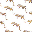 Gecko is sitting on flat surface pattern for textile, fabric, fashion clothes. Reptile illustration isolated on background