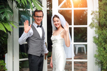 happy bride and groom on pre wedding photoshoot day