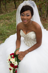Wall Mural - Beautiful African American woman bride smiling ready for her wedding