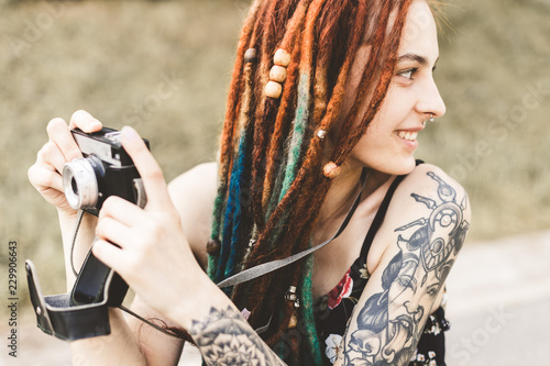 Young Girl With Tattoos And Dreadlocks Photographs Vintage