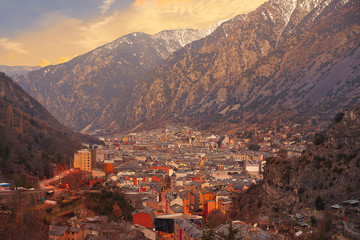 Andorra la Vella skyline at sunset Pyrenees