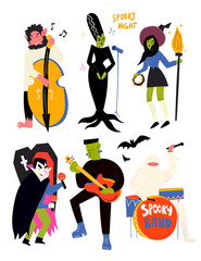 Wall Mural - Various spooky music artists. Halloween hand drawn vector set. All elements are isolated 