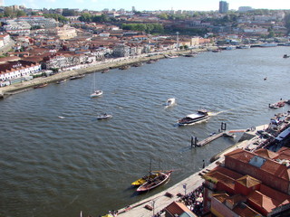 the landscape of the river from the high bridge at sunset, which divides the city into two parts.