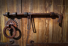 Wooden Vintage Door With Latch Rusty Lock