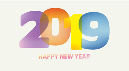 Poster - New Year card with typography '2019' on light background