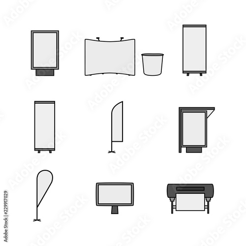 Set Of Advertising Promo And Printing Vector Line Simple Icons