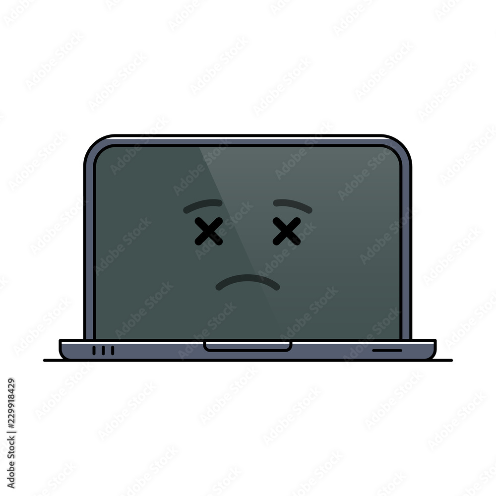 Departed laptop computer isolated emoticon icon. Deceased digital ...
