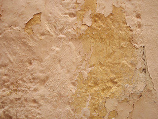 Canvas Print - cracked peeling paint texture in shades of beige and yellow on an old textured concrete wall