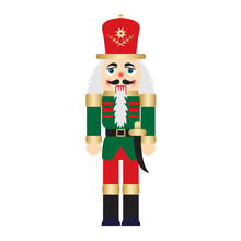 Vector Illustration Christmas Nutcracker Toy Soldier Traditional Figurine Isolated On White Background