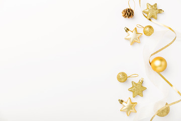 christmas golden decoration on white