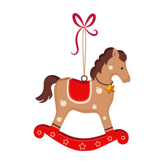 Poster - Christmas toy rocking horse greeting card with text