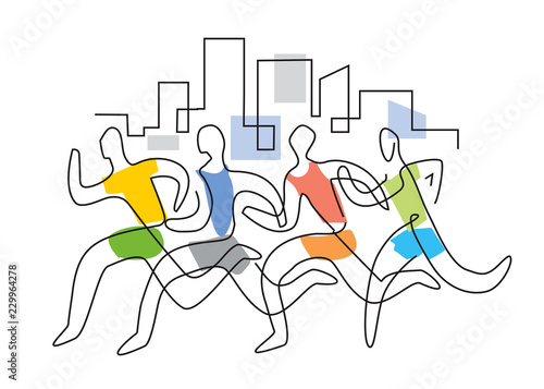 Fotomural Running race marathon,line art stylized
