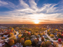 Sunset In The Fall Over The Suburbs