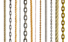 Collection Of Various Rope And Chain On White