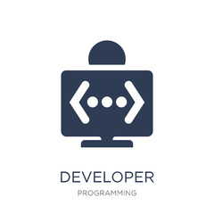 developer icon. trendy flat vector developer icon on white background from programming collection
