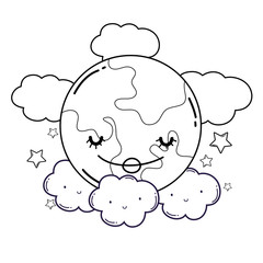 Canvas Print - Clouds and moon cute cartoons in black and white