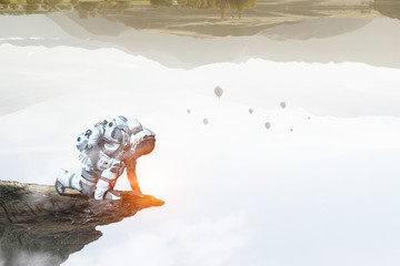 Wall Mural - astronaut starting to run. mixed media