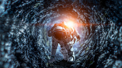 Wall Mural - astronaut starting to run. mixed media