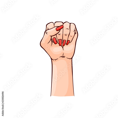 Vector Illustration Of Female Hand Showing Fist Raised Up In Sketch Style Isolated On White Background Hand Drawn Woman Arm With Manicure And Red Nail Polish For Girl Power Concept Comprar Este It's high quality and easy to use. vector illustration of female hand