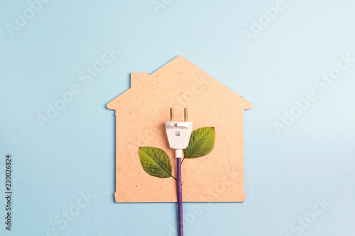 House symbol with plug like a plant on a blue background Poster Mural XXL